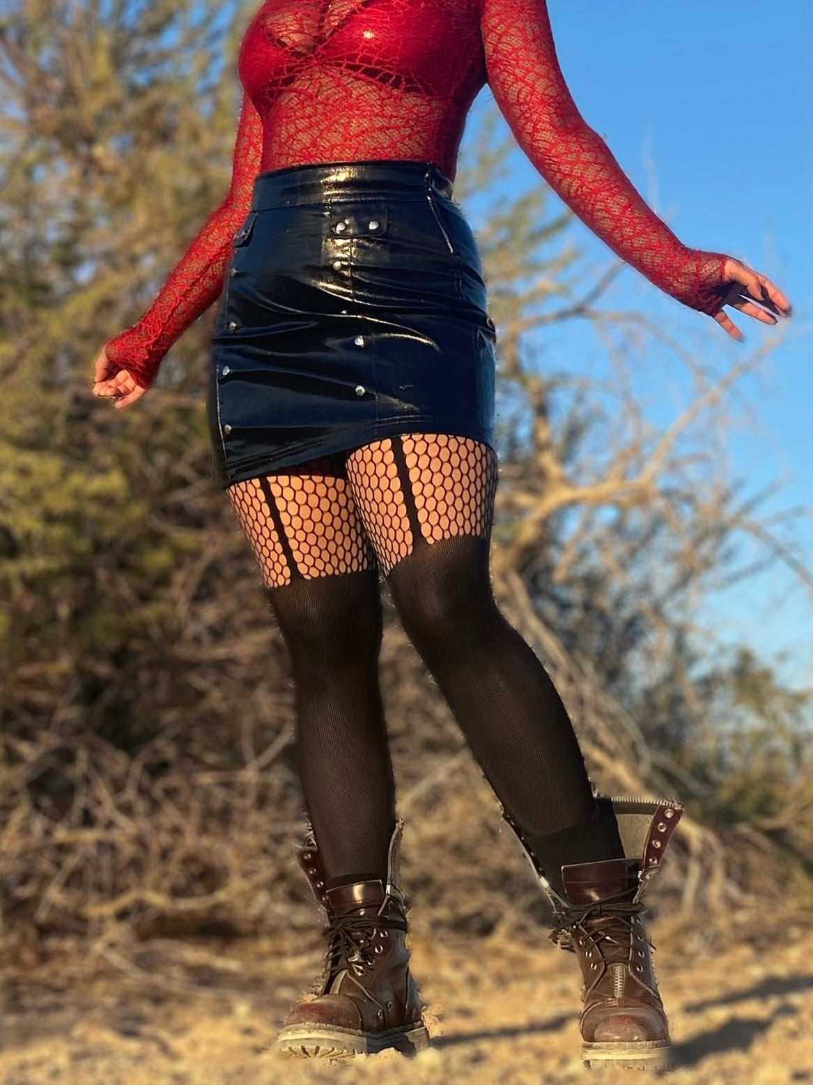 Death Dealer Black PVC Pencil Skirt
