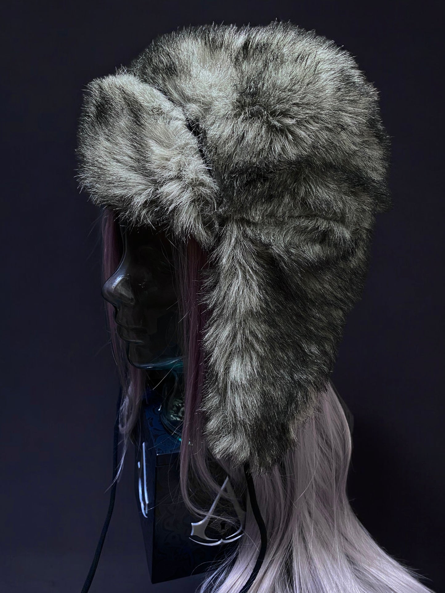 Y2K Grey Cyber Grunge Faux Fur Trapper Hat