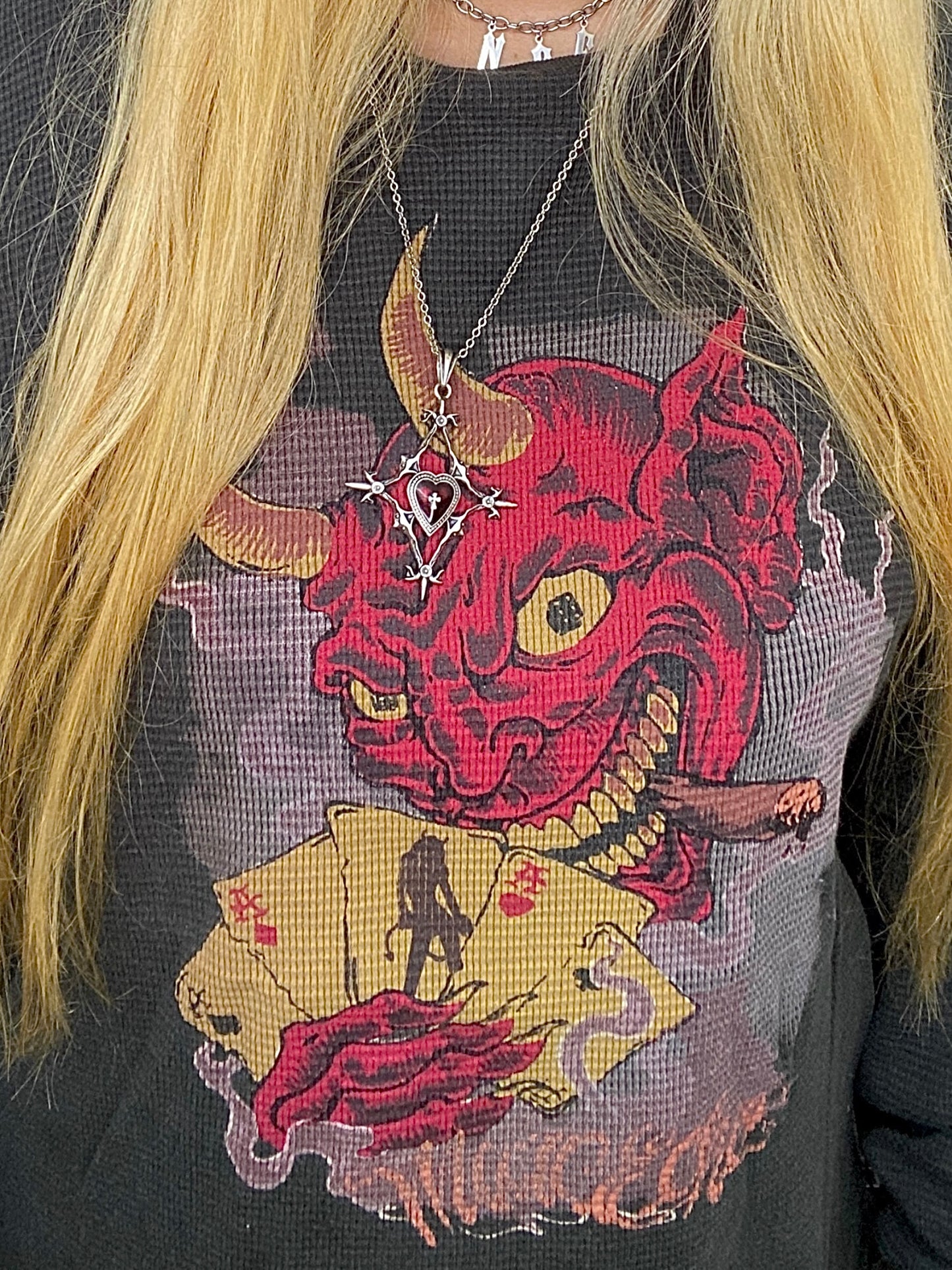 Vintage 00s Marc Ecko Thermal Knit The Devil’s Hand Sweater
