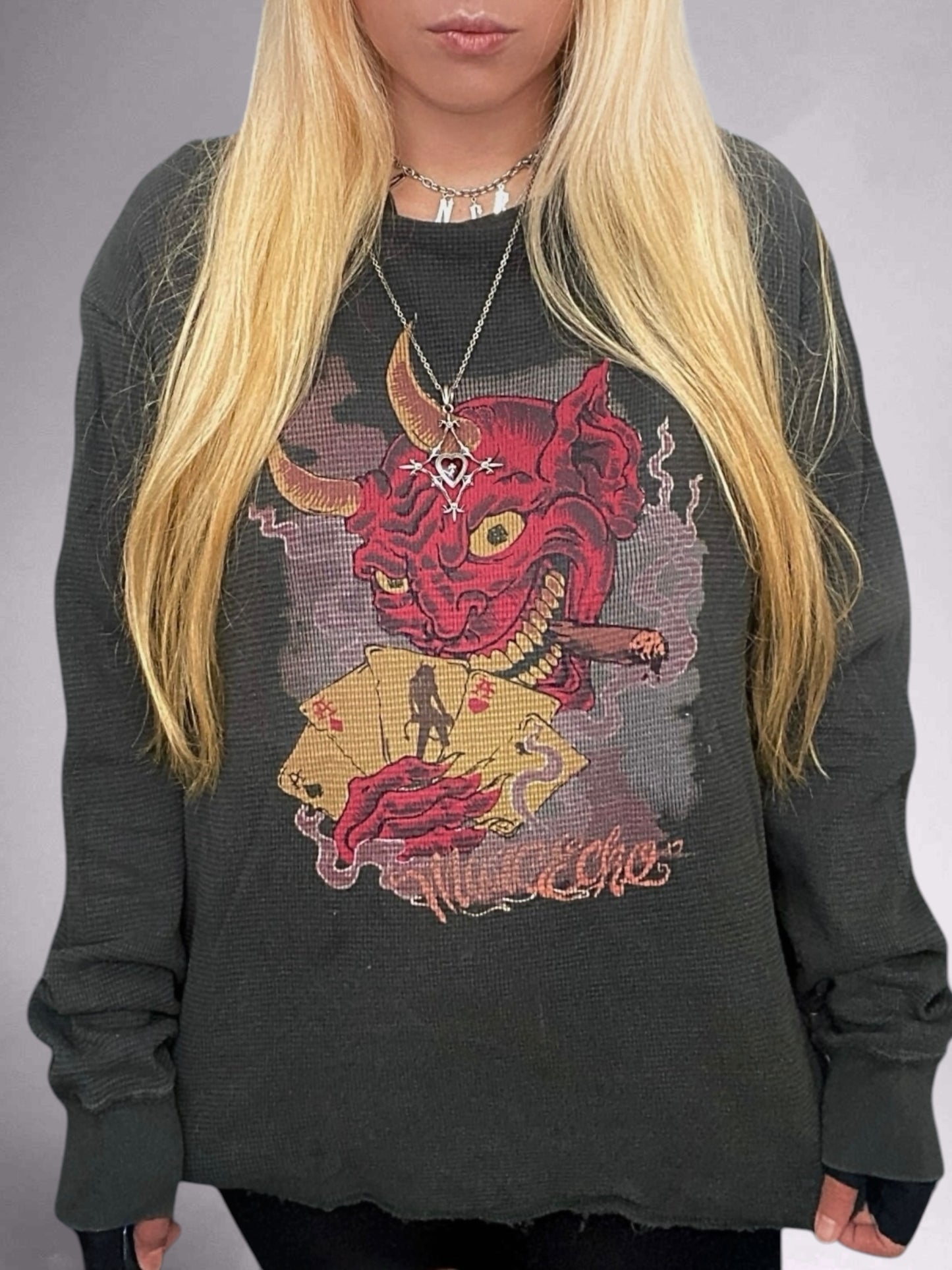 Vintage 00s Marc Ecko Thermal Knit The Devil’s Hand Sweater