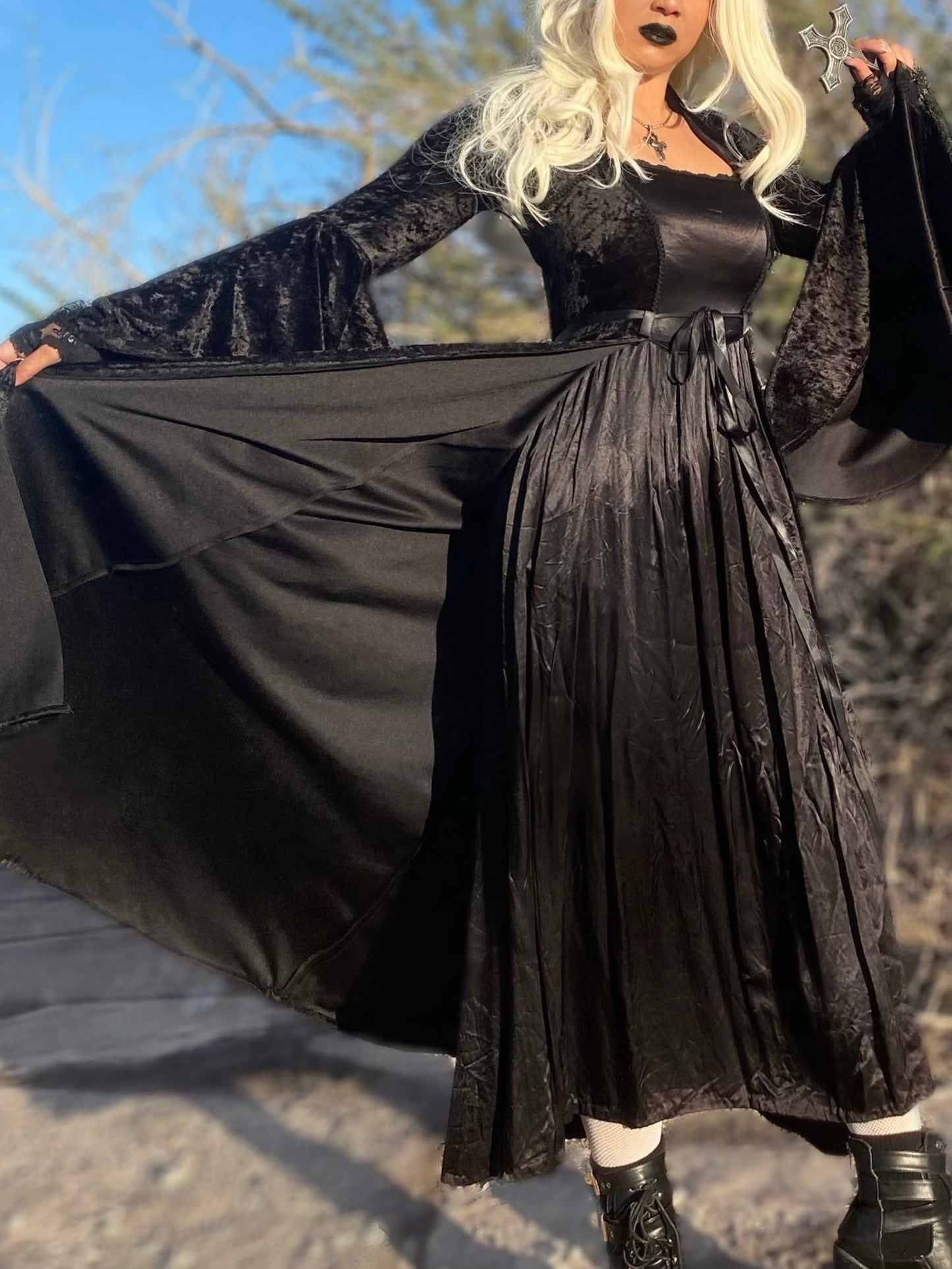 Lip Service Black Velvet + Satin Goth Dress