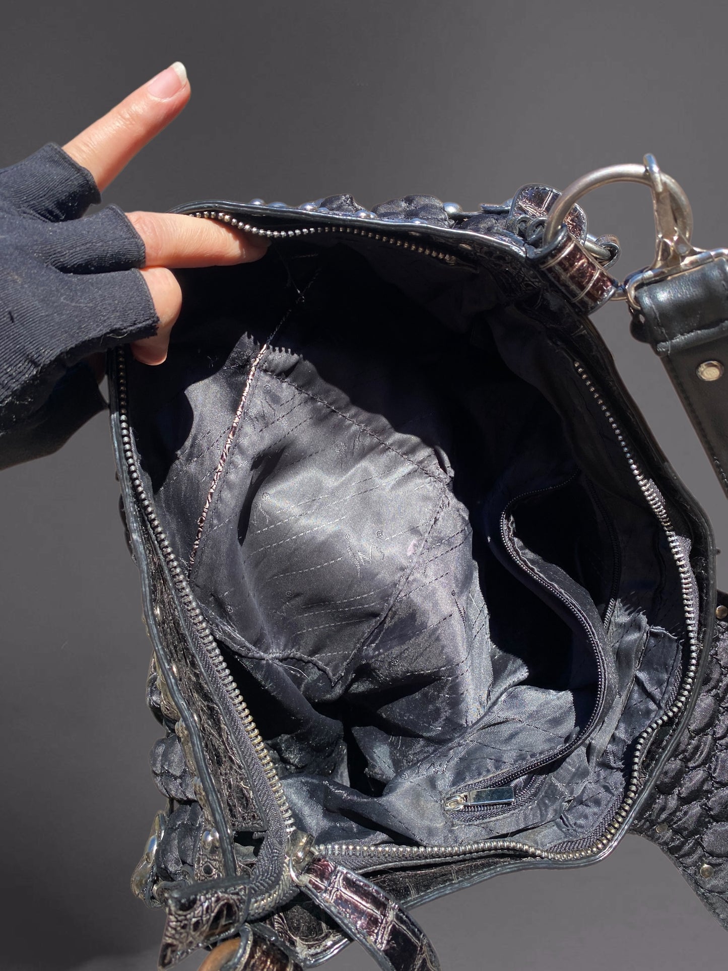 Vintage Goth Y2K Quilted Embellished Shoulder Bag