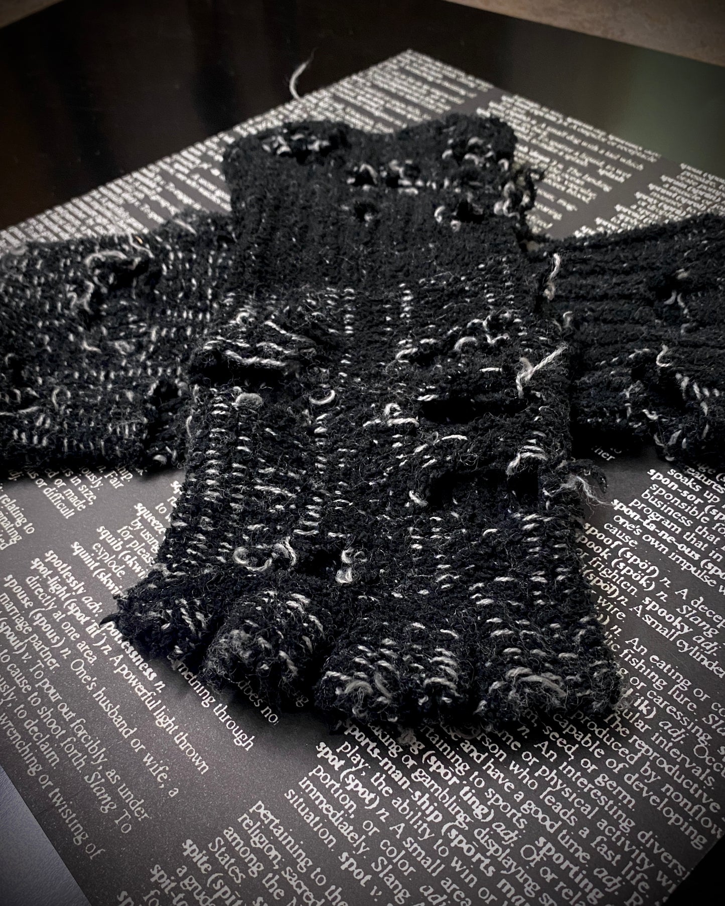 ‘𝕽𝖊𝖘𝖚𝖗𝖗𝖊𝖈𝖙𝖎𝖔𝖓’ Custom Upcycled Destroyed Knit Gloves