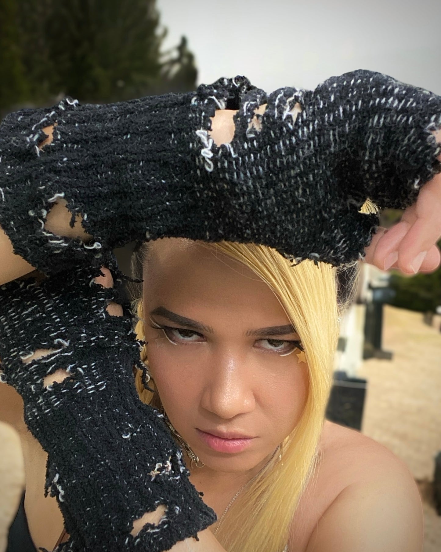 ‘𝕽𝖊𝖘𝖚𝖗𝖗𝖊𝖈𝖙𝖎𝖔𝖓’ Custom Upcycled Destroyed Knit Gloves