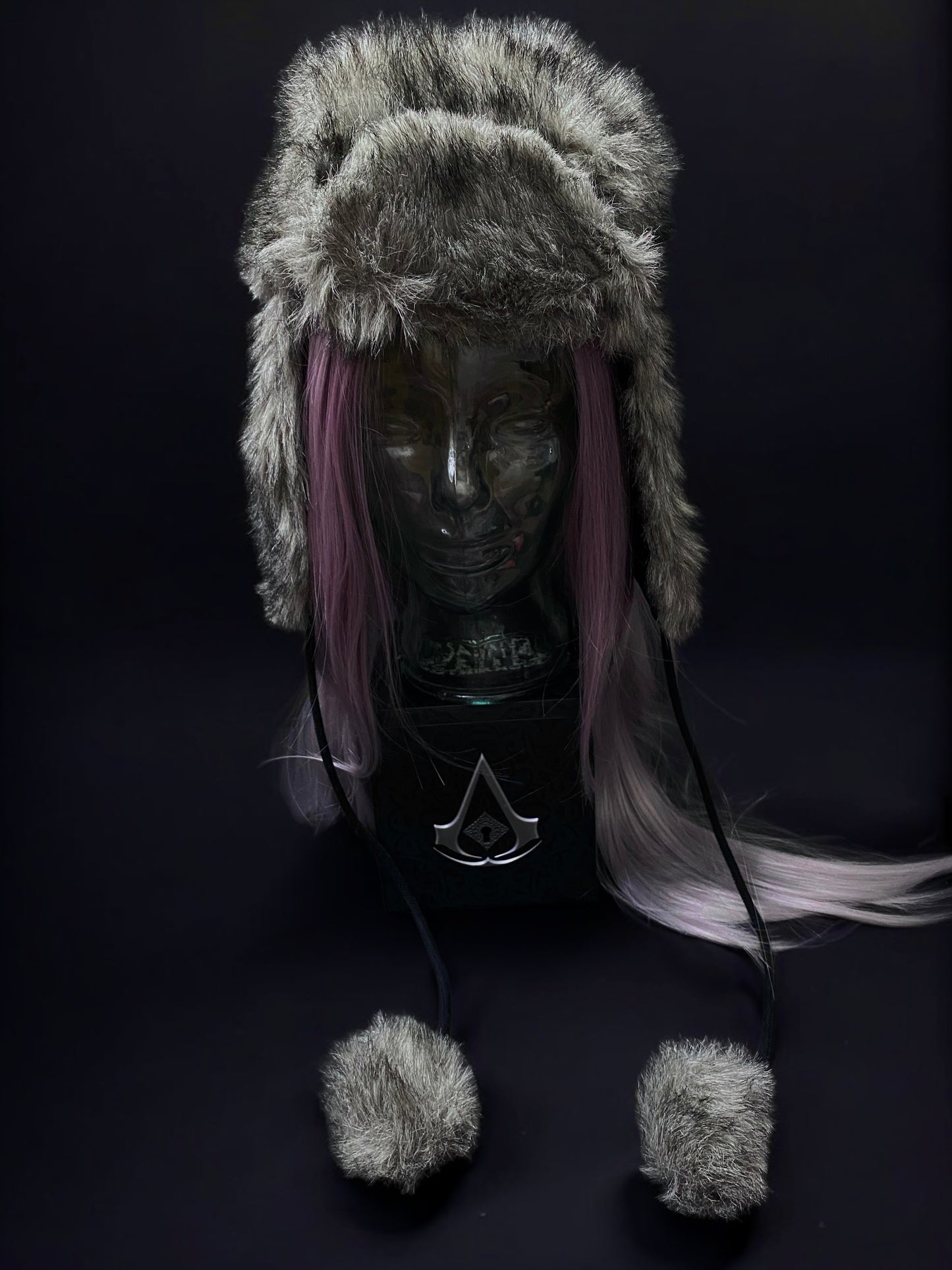 Y2K Grey Cyber Grunge Faux Fur Trapper Hat