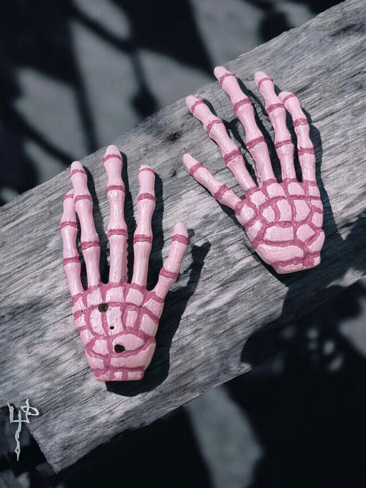 Hand Painted Pastel Pink Skeletal Hands Hair-clips