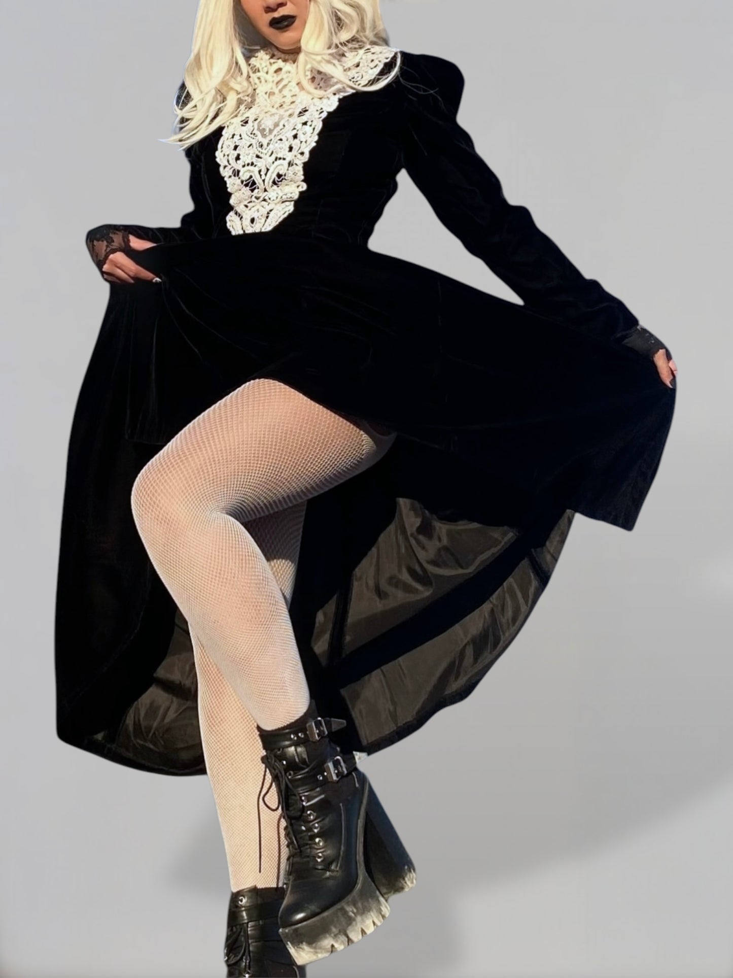 Vintage Jessica McClintock Black Velvet Embroidered Maxi Dress Prom Wedding Gown