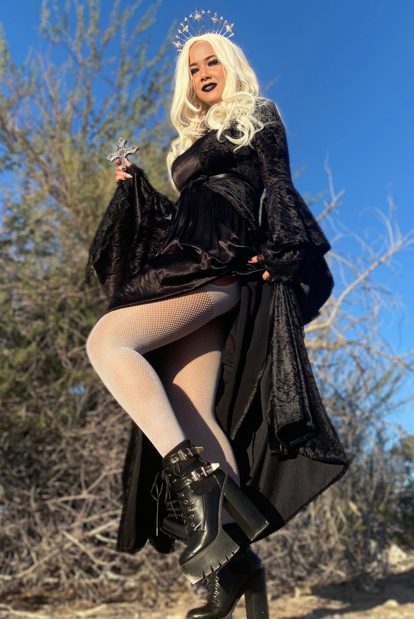 Lip Service Black Velvet + Satin Goth Dress