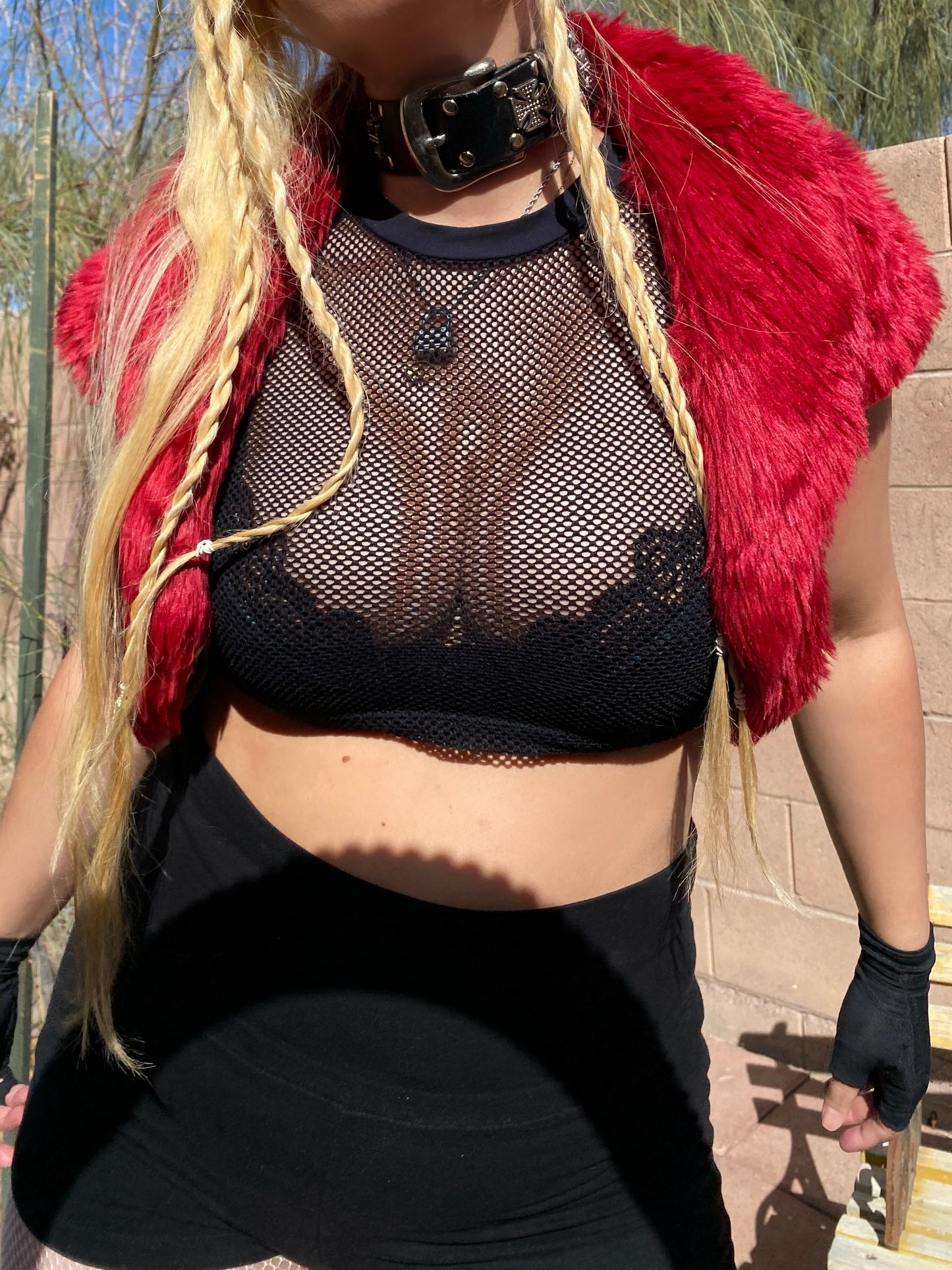 Vintage 90s-Y2K Red Faux Fur Shrug Jacket
