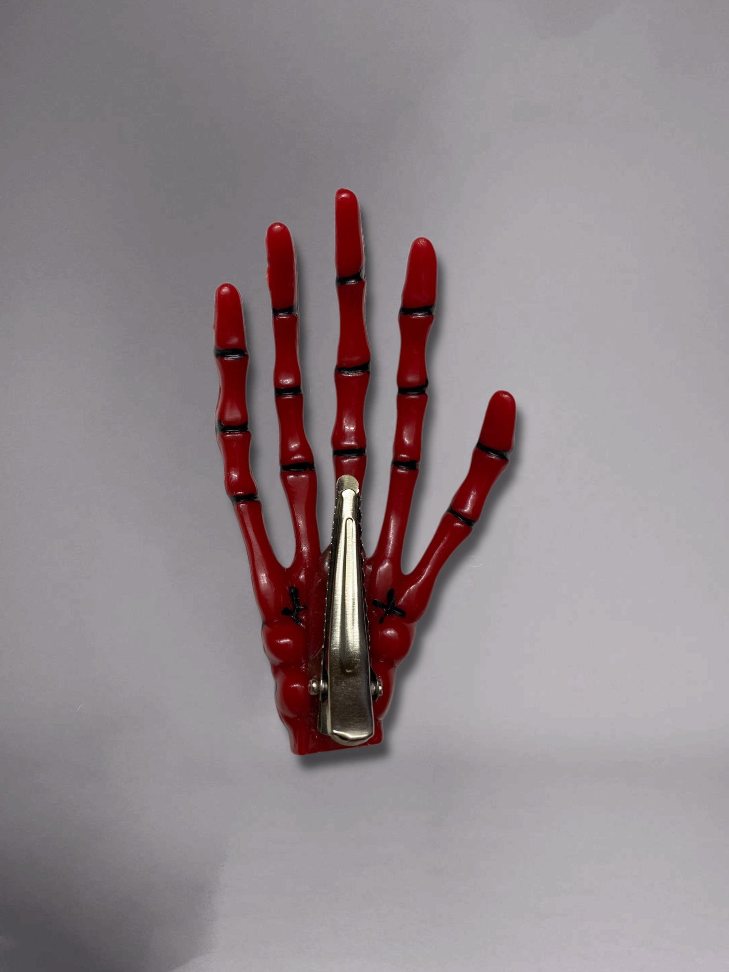 Blood Red Skeleton Hand Hair Clip