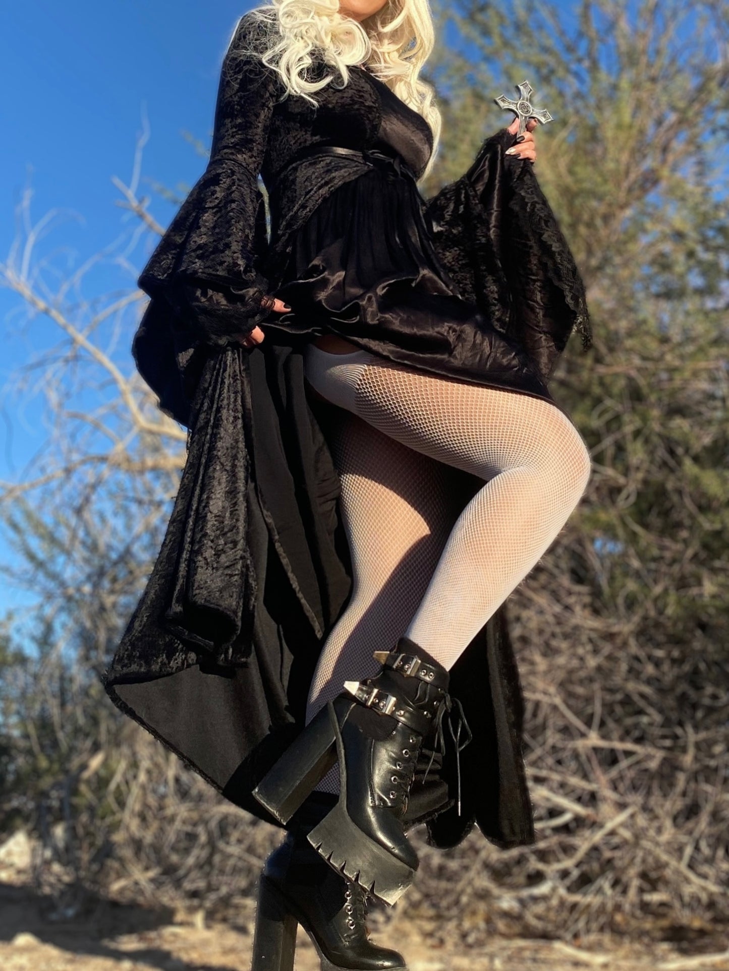 Lip Service Black Velvet + Satin Goth Dress