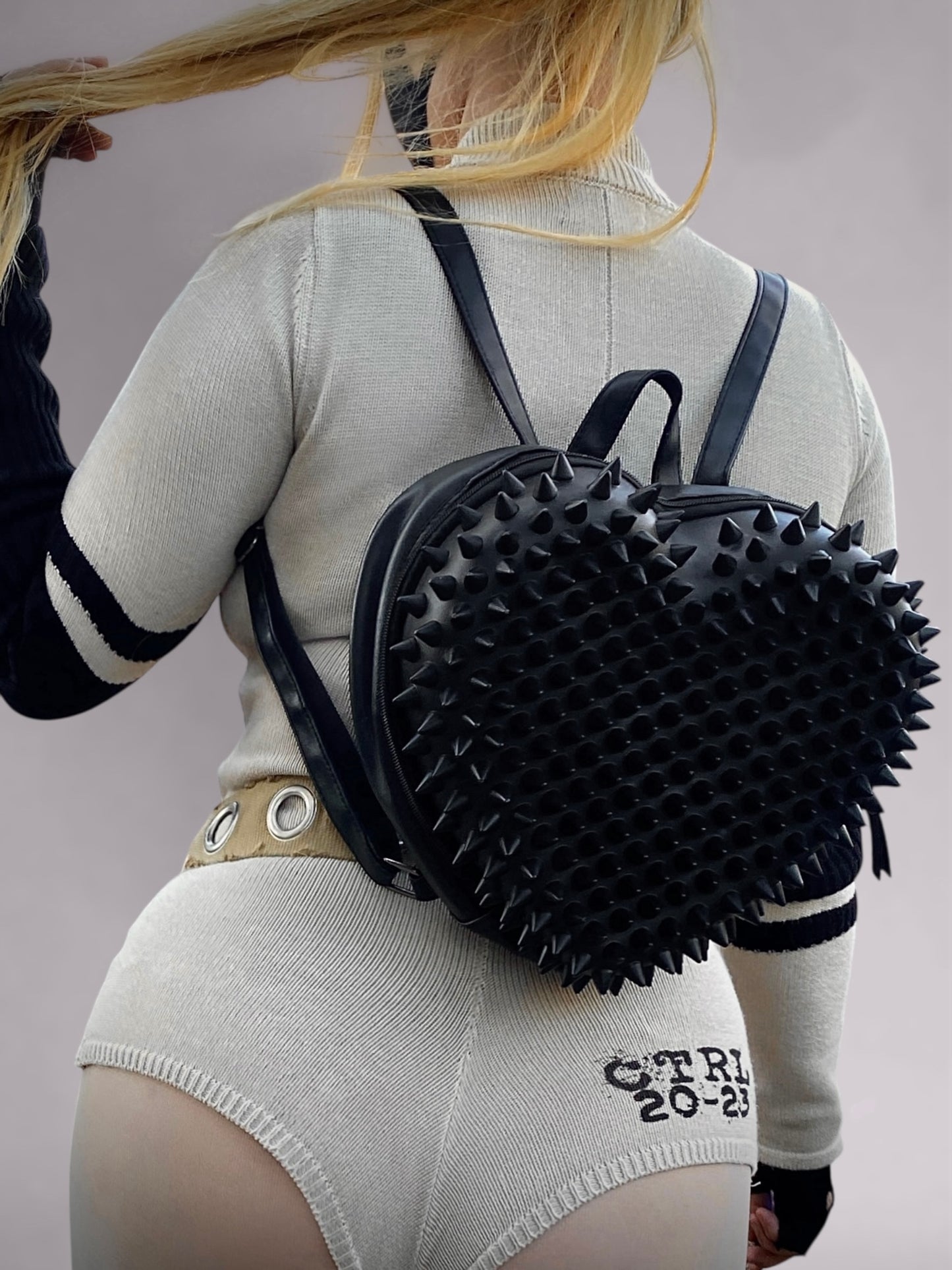 Black Spiky Heart Cyber Goth Brutalist Rave Backpack