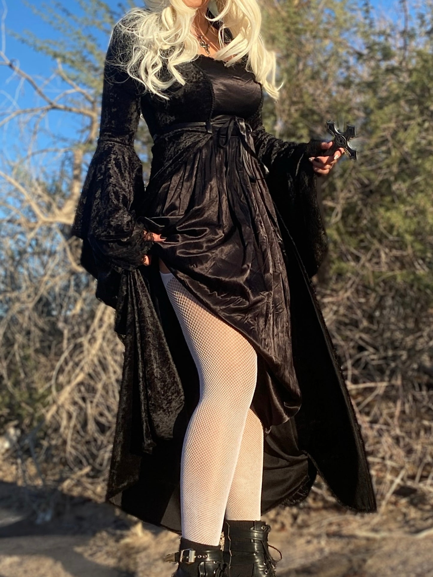 Lip Service Black Velvet + Satin Goth Dress