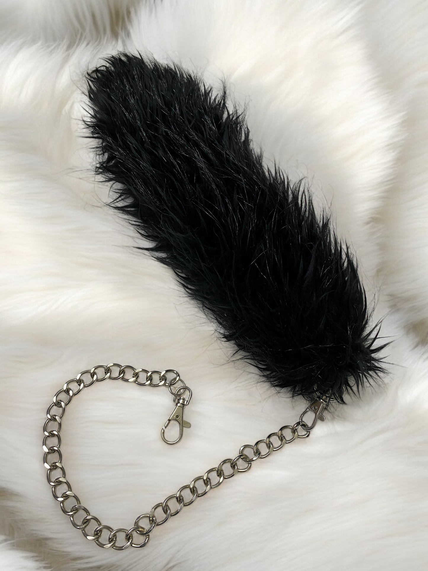 Y2K Black Faux Fur Tail + Biker Chain