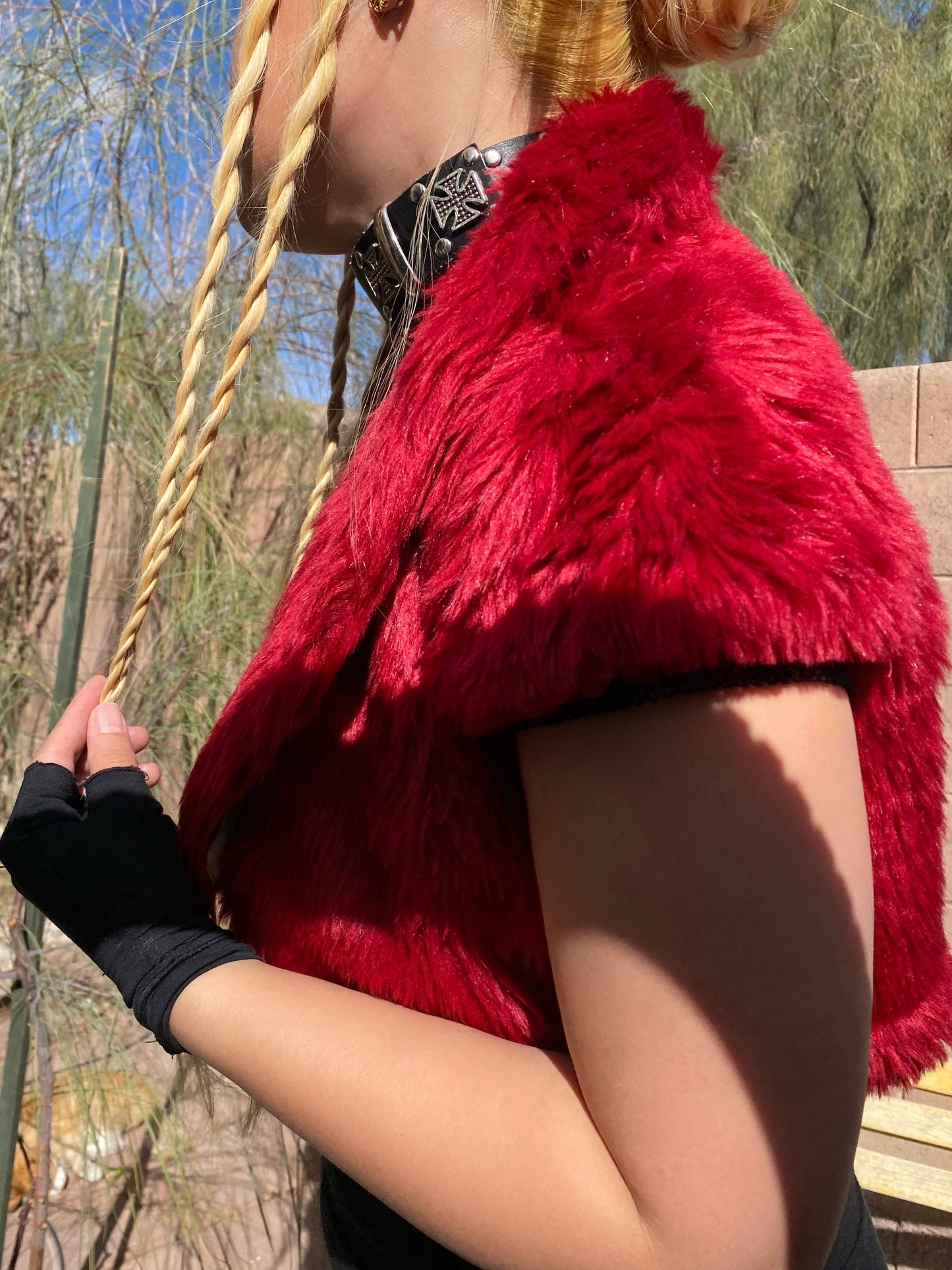 Vintage 90s-Y2K Red Faux Fur Shrug Jacket
