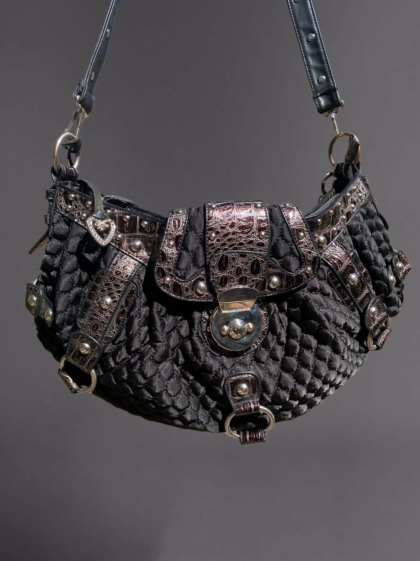 Vintage Goth Y2K Quilted Embellished Shoulder Bag