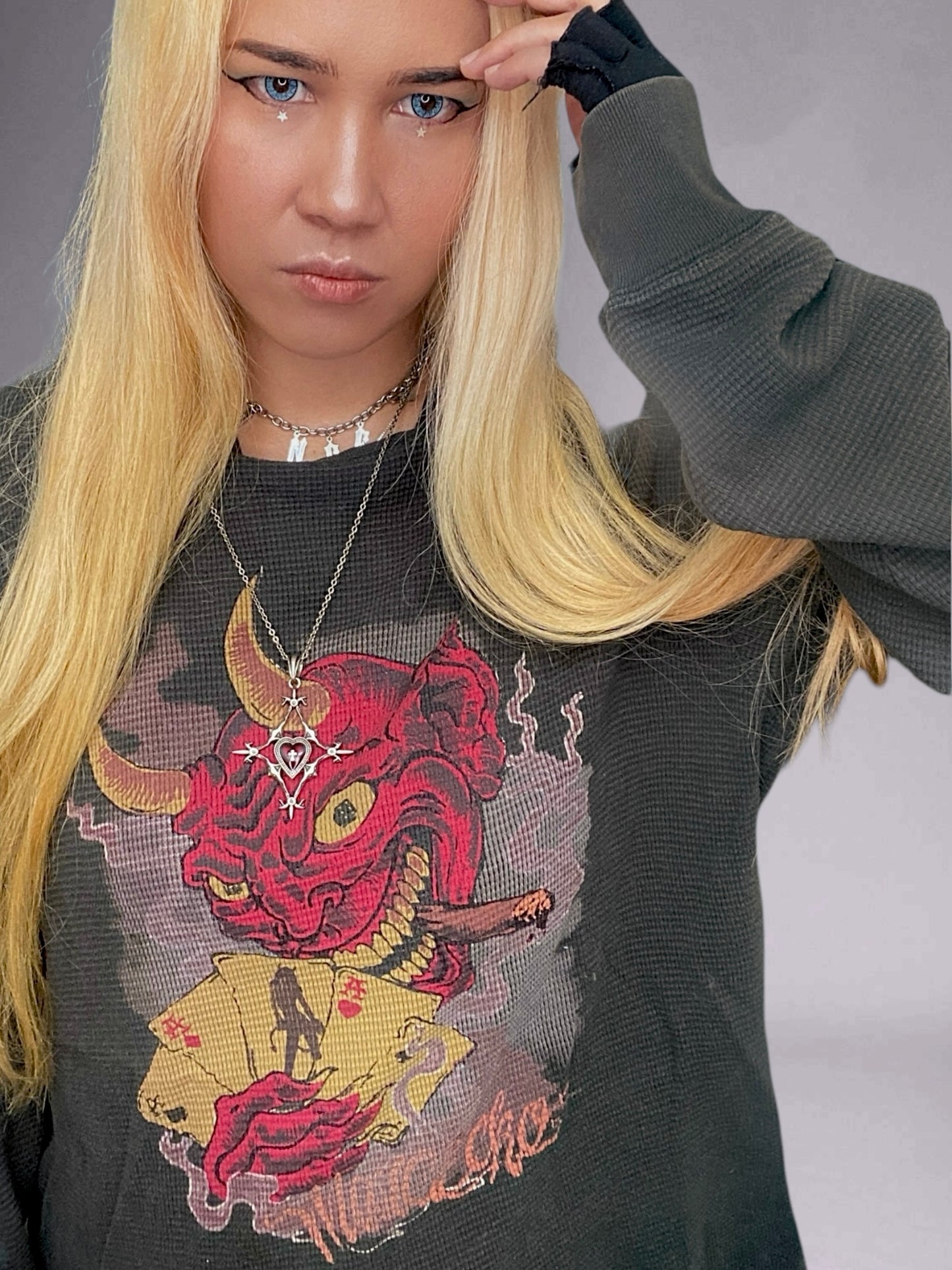 Vintage 00s Marc Ecko Thermal Knit The Devil’s Hand Sweater