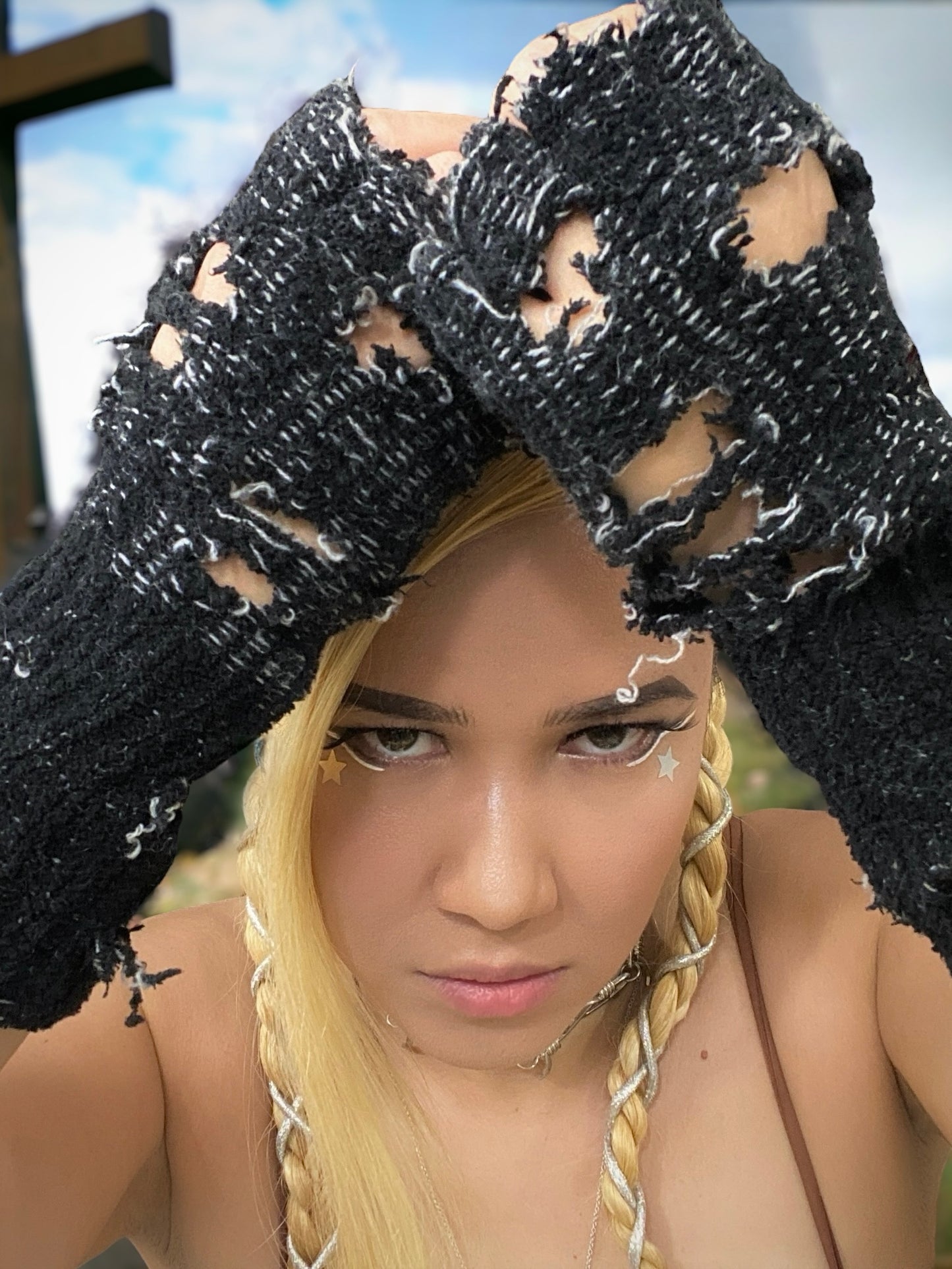 ‘𝕽𝖊𝖘𝖚𝖗𝖗𝖊𝖈𝖙𝖎𝖔𝖓’ Custom Upcycled Destroyed Knit Gloves