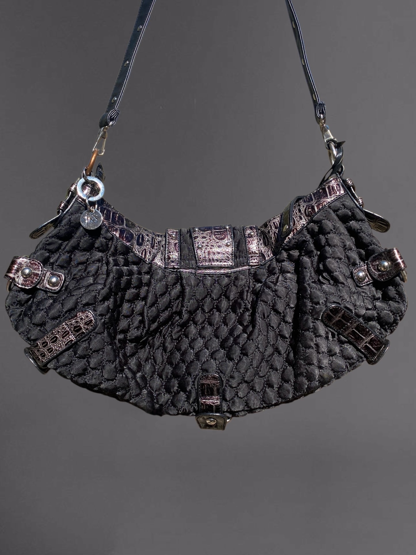 Vintage Goth Y2K Quilted Embellished Shoulder Bag