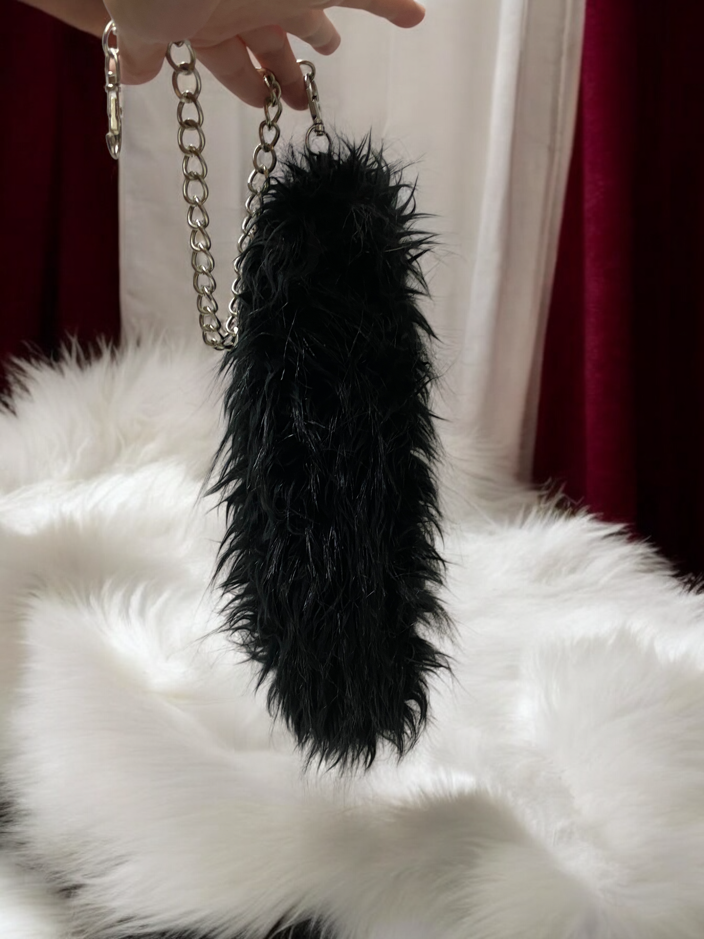 Y2K Black Faux Fur Tail + Biker Chain