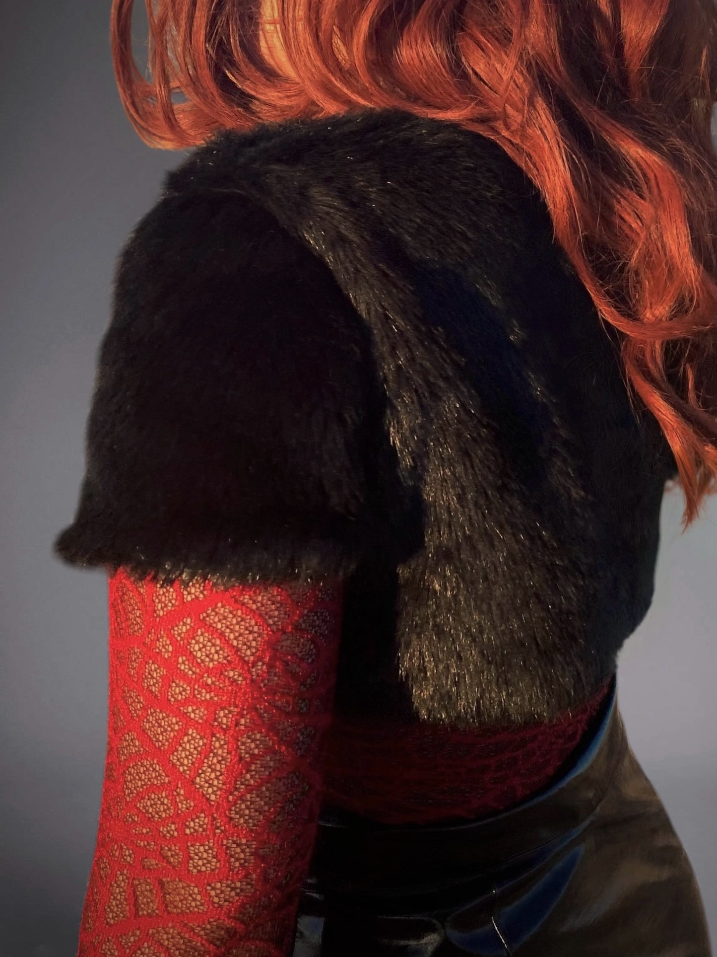 Vintage Y2K Goth Black Faux Fur Shrug Jacket