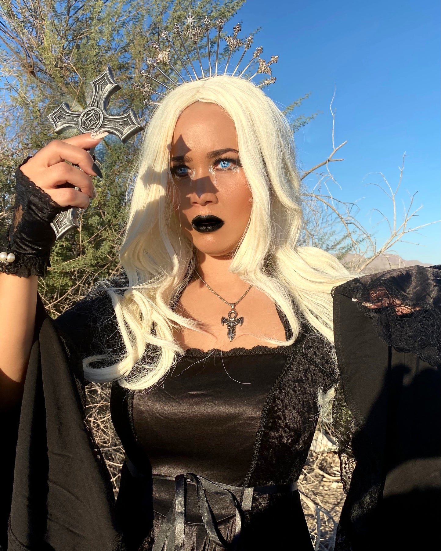 Lip Service Black Velvet + Satin Goth Dress
