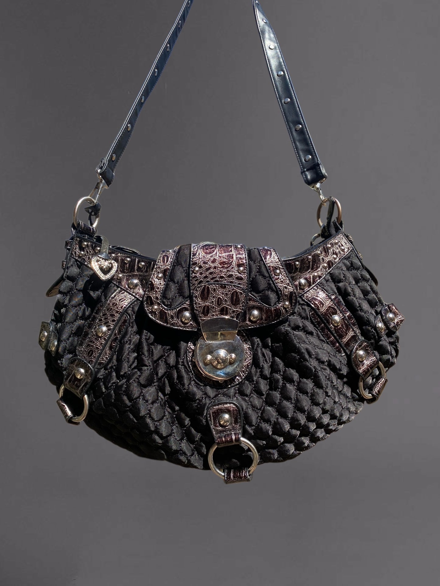 Vintage Goth Y2K Quilted Embellished Shoulder Bag