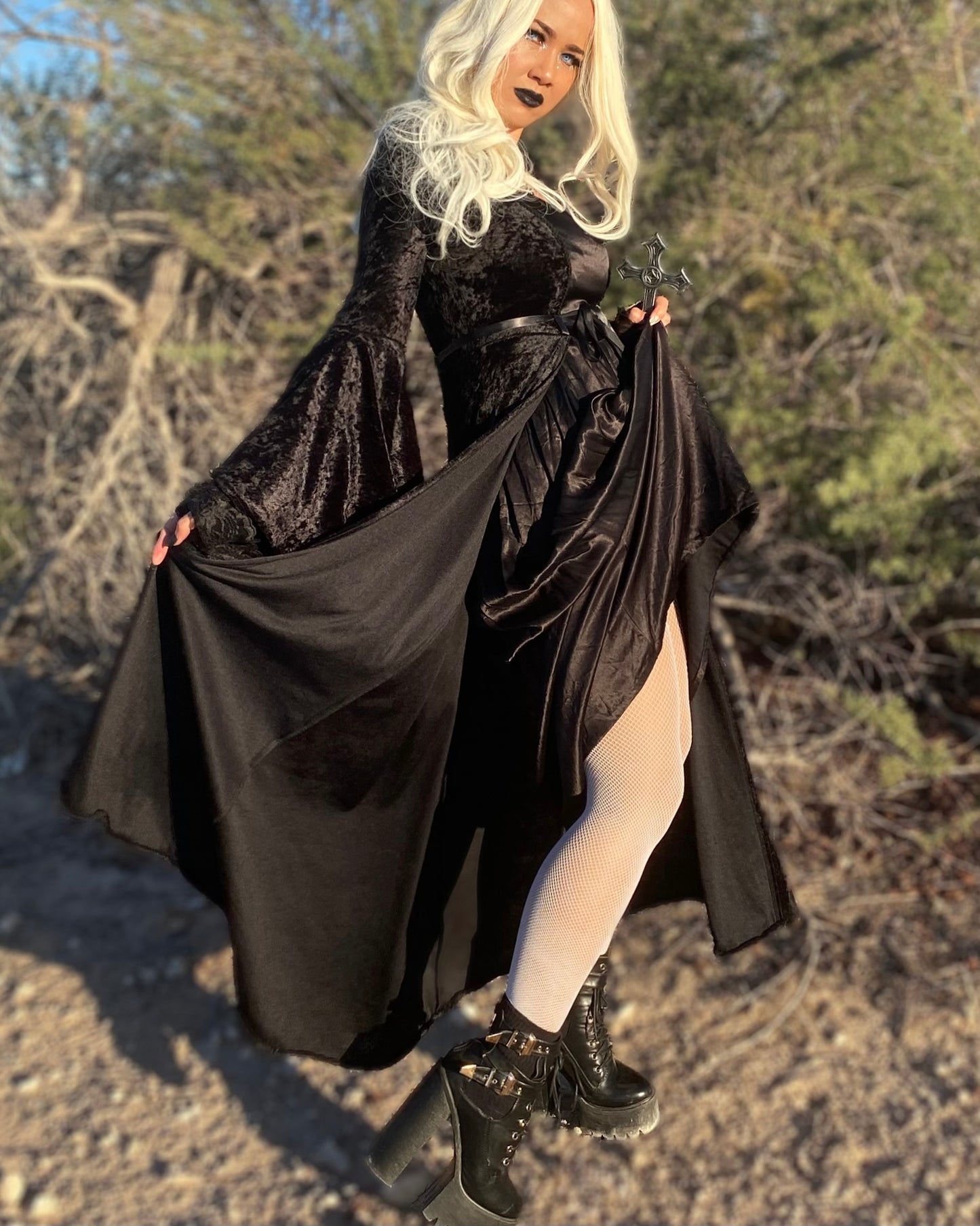 Lip Service Black Velvet + Satin Goth Dress