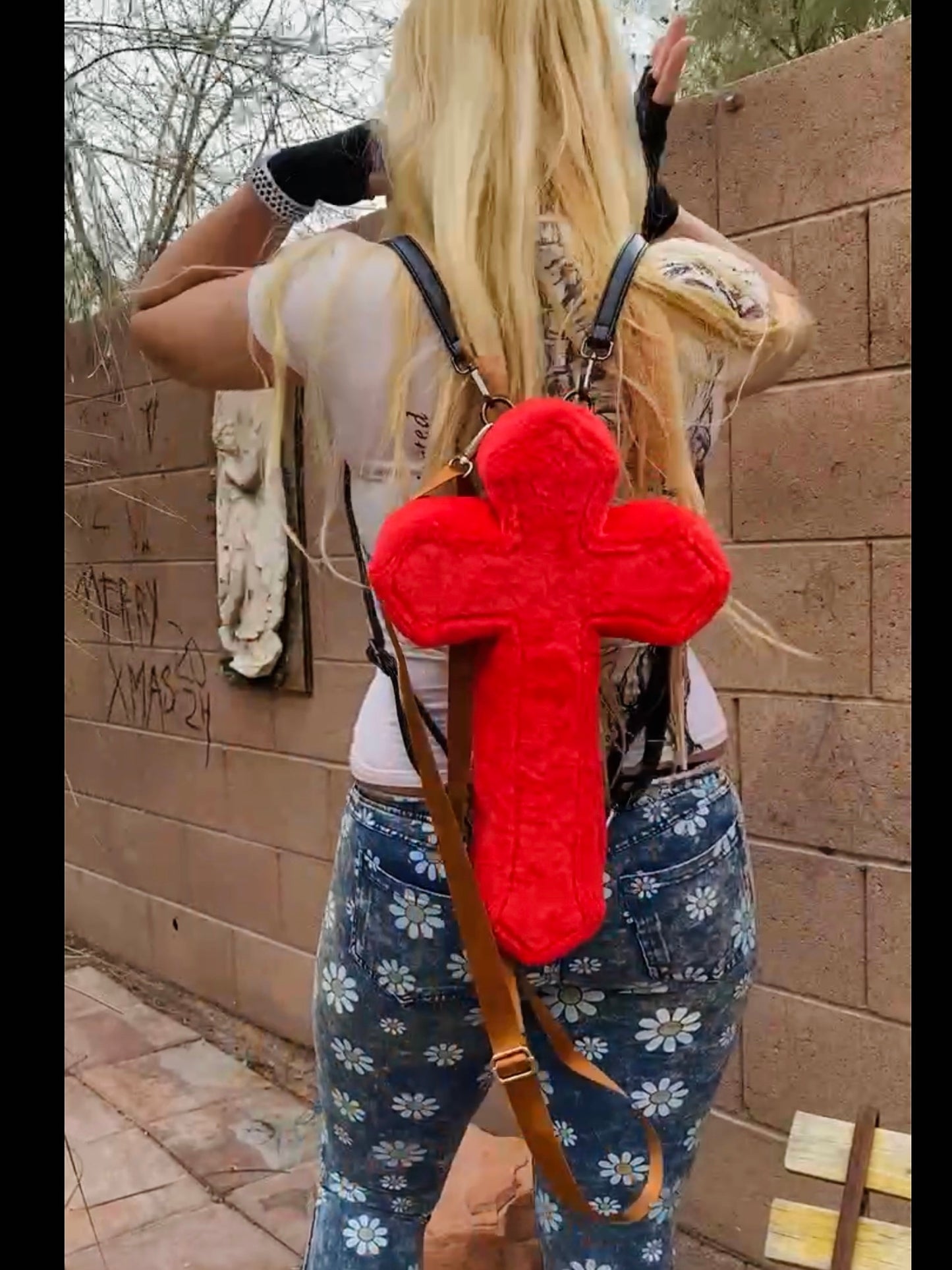 Youthood Red Faux Fur Cross Backpack