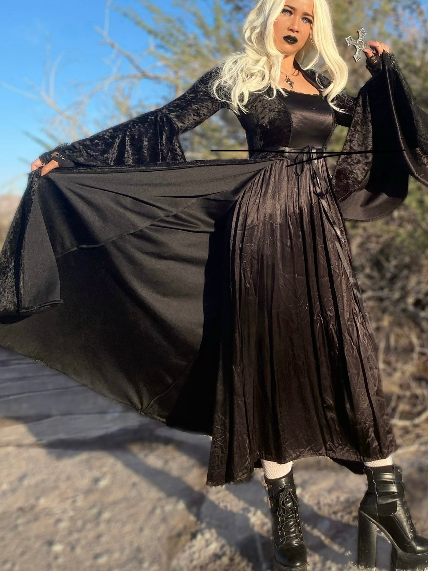 Lip Service Black Velvet + Satin Goth Dress
