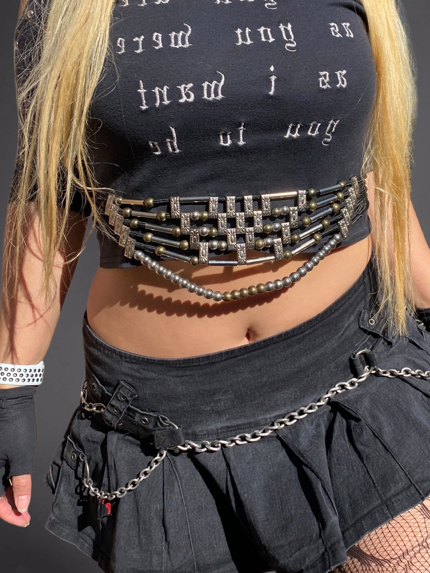 Vintage Tribal Goth Grunge Boho Biker Beaded Belt