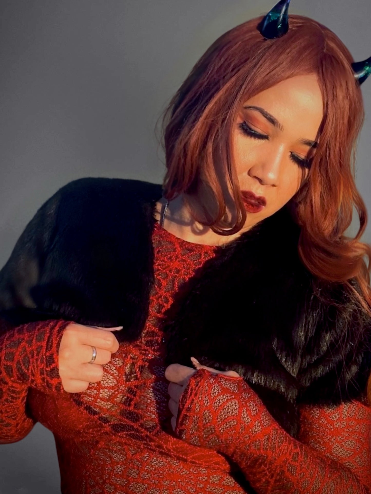 Vintage Y2K Goth Black Faux Fur Shrug Jacket
