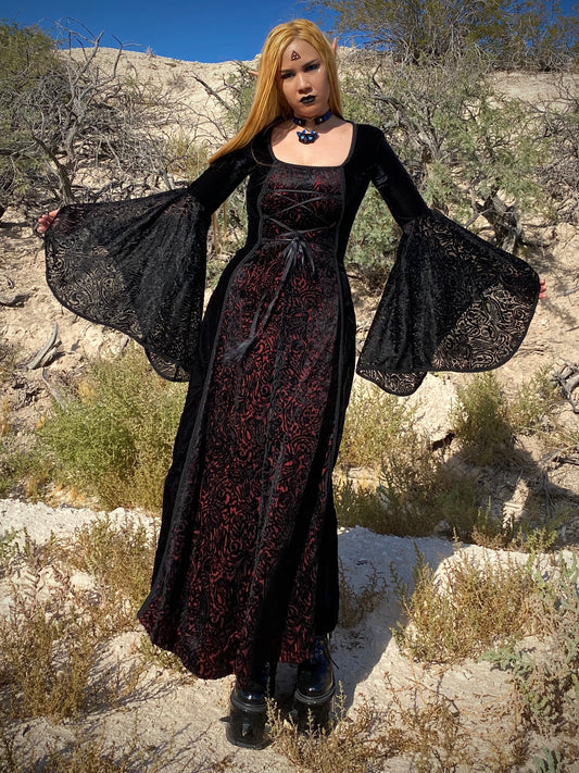 Lip Service Black + Red Velvet Lace Goth Dress