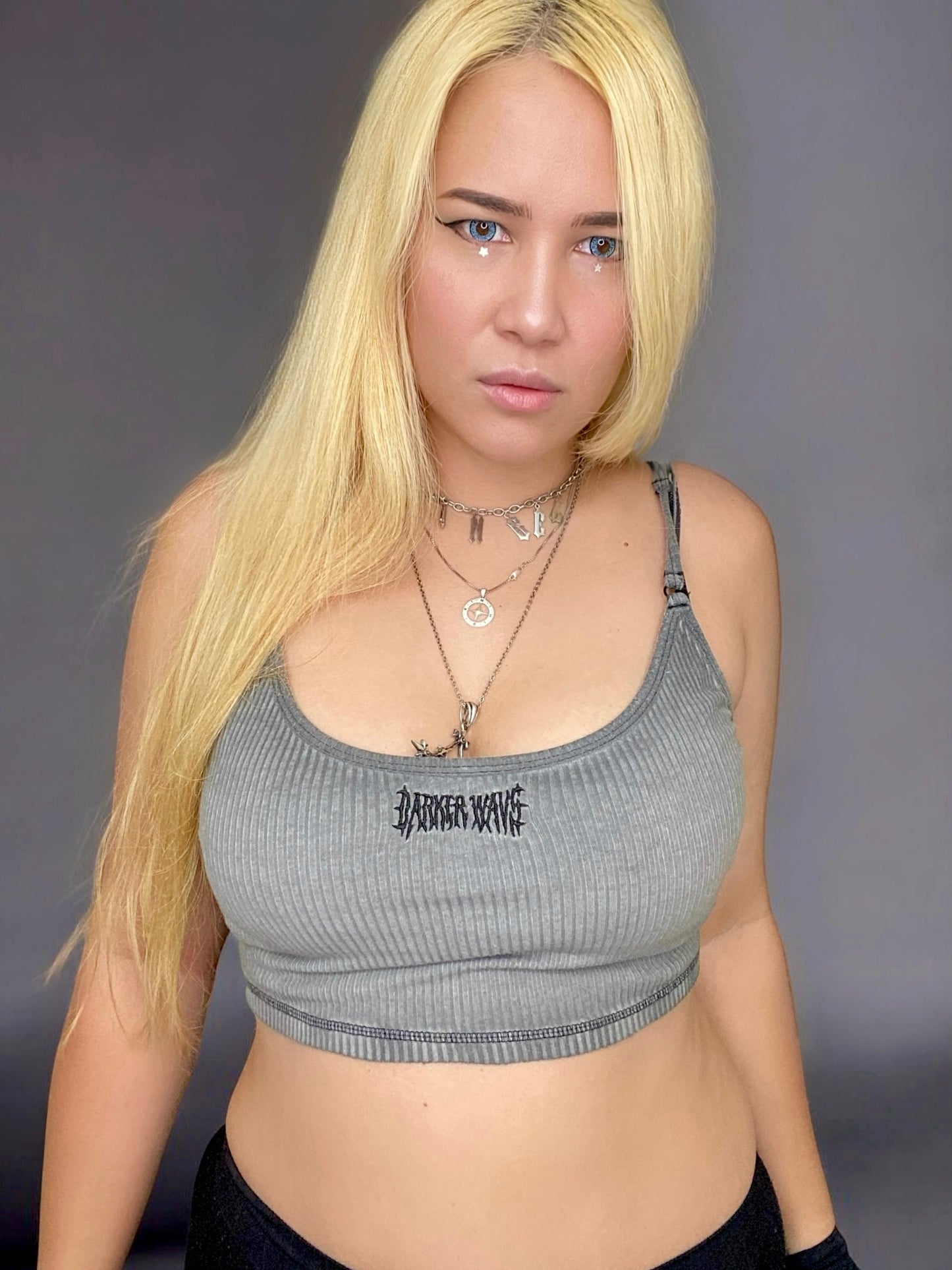 Darker Wavs Grey Ribbed Cropped Tank Top