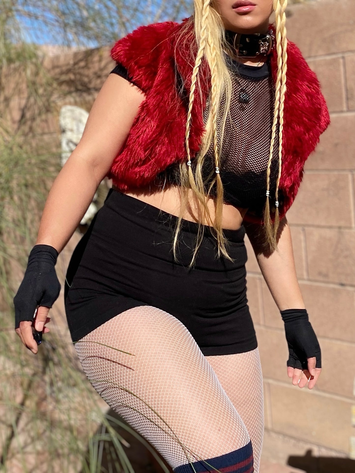 Vintage 90s-Y2K Red Faux Fur Shrug Jacket