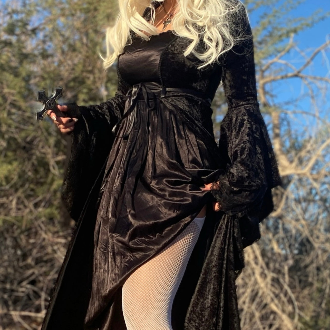 Lip Service Black Velvet + Satin Goth Dress
