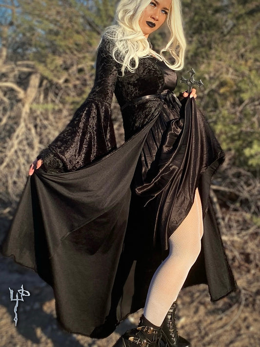 Lip Service Black Velvet + Satin Goth Dress
