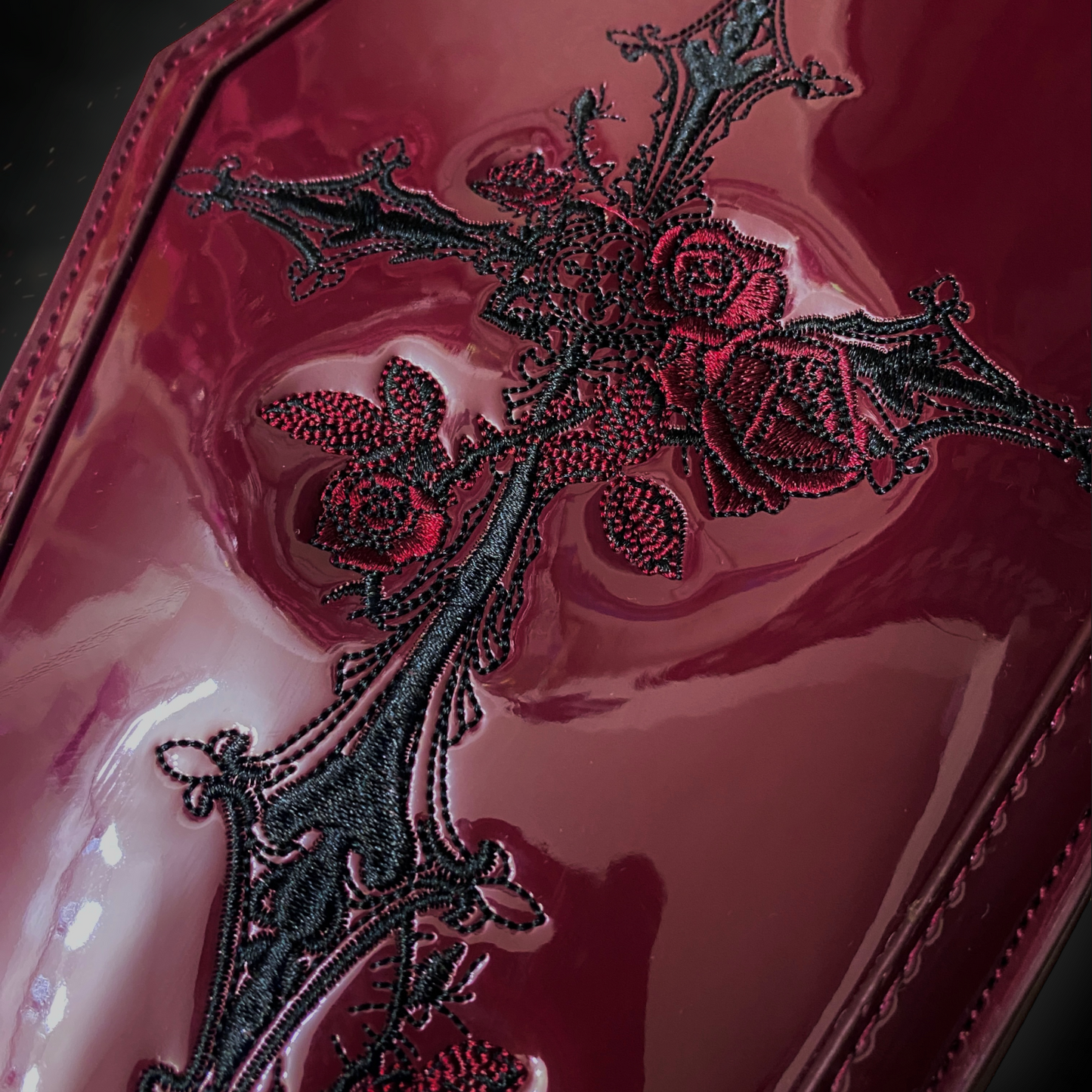 Blood Red Cross + Roses Goth Whimsigoth Coffin Cosmetic Purse