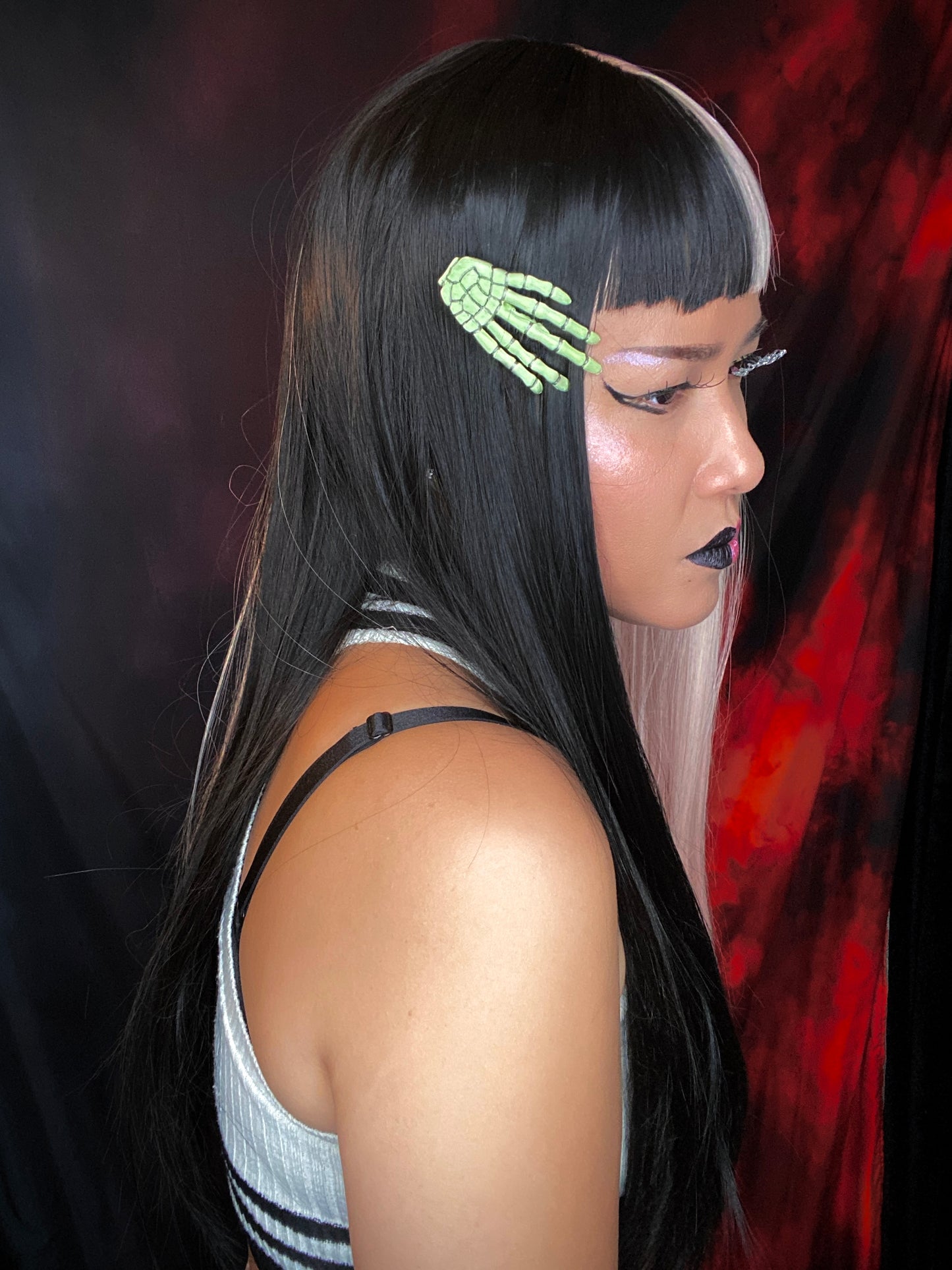 Hand Painted Muted Apparition Green Skeleton Hair-clips