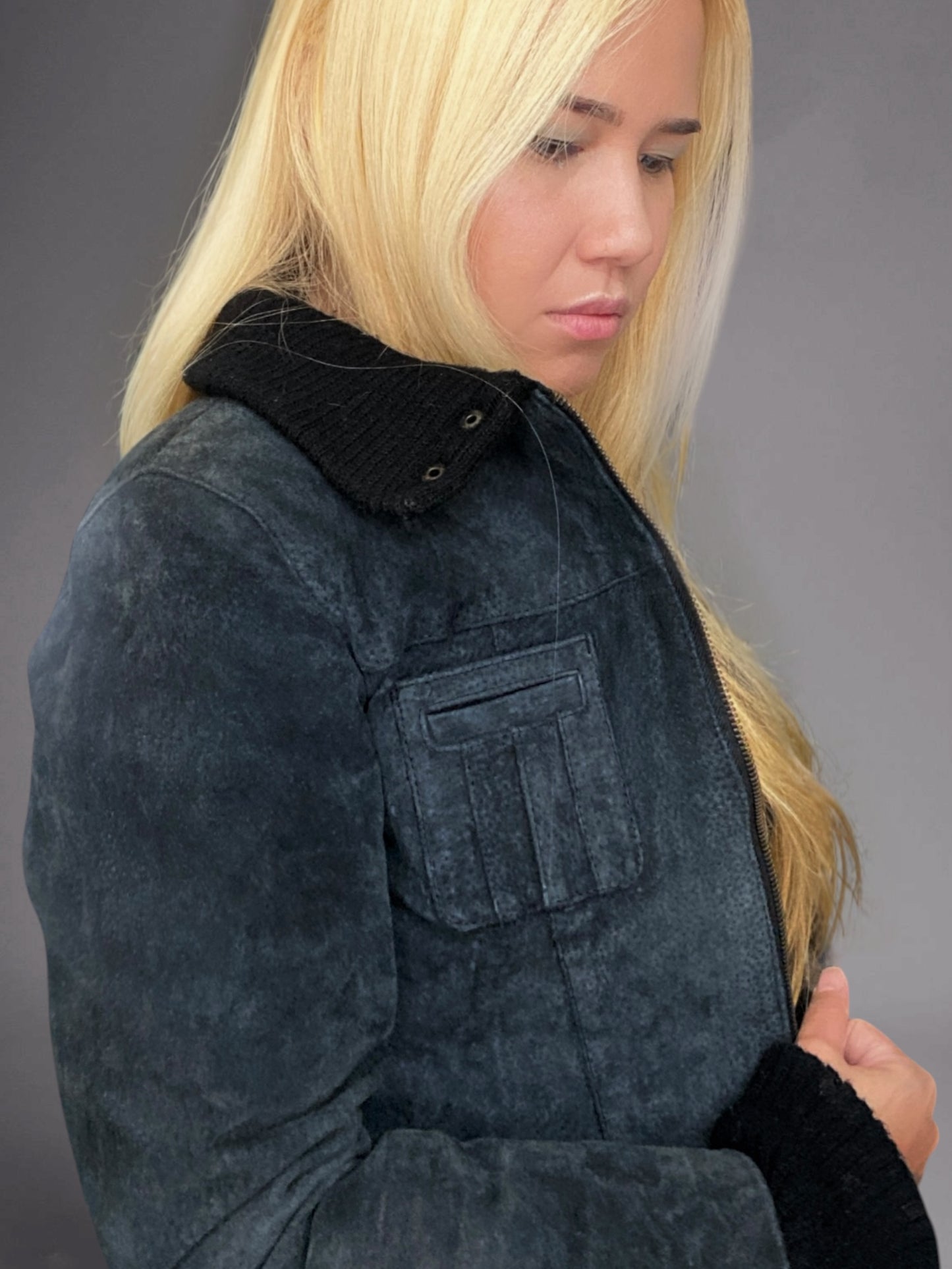 Vintage 90s Genuine Suede Bomber Jacket Utility Minimalist Winter