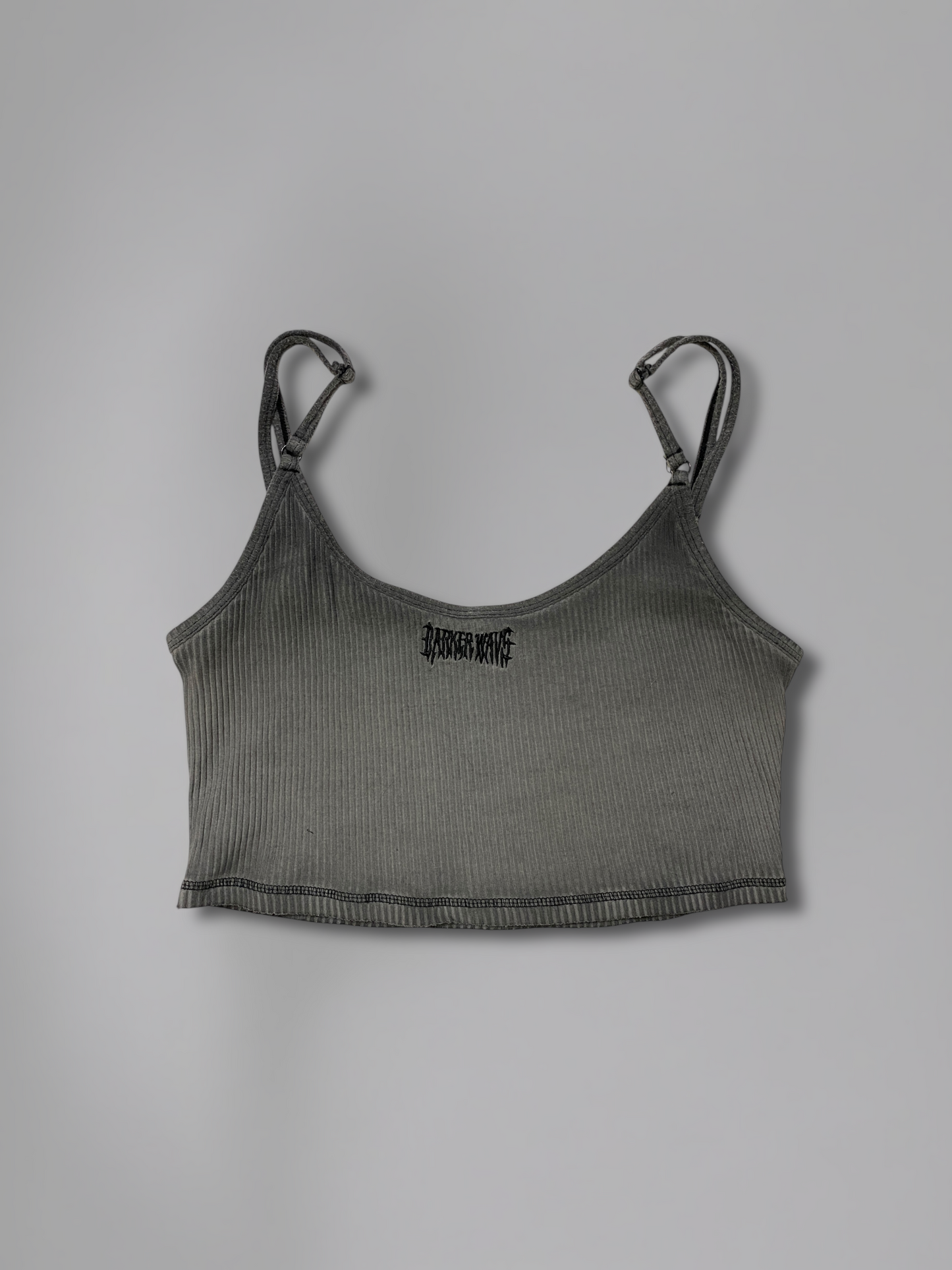 Darker Wavs Grey Ribbed Cropped Tank Top