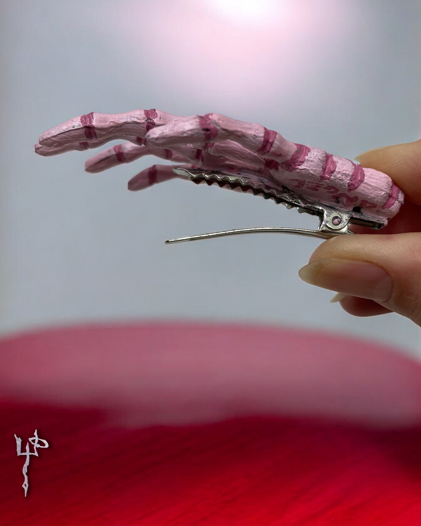Hand Painted Pastel Pink Skeletal Hands Hair-clips