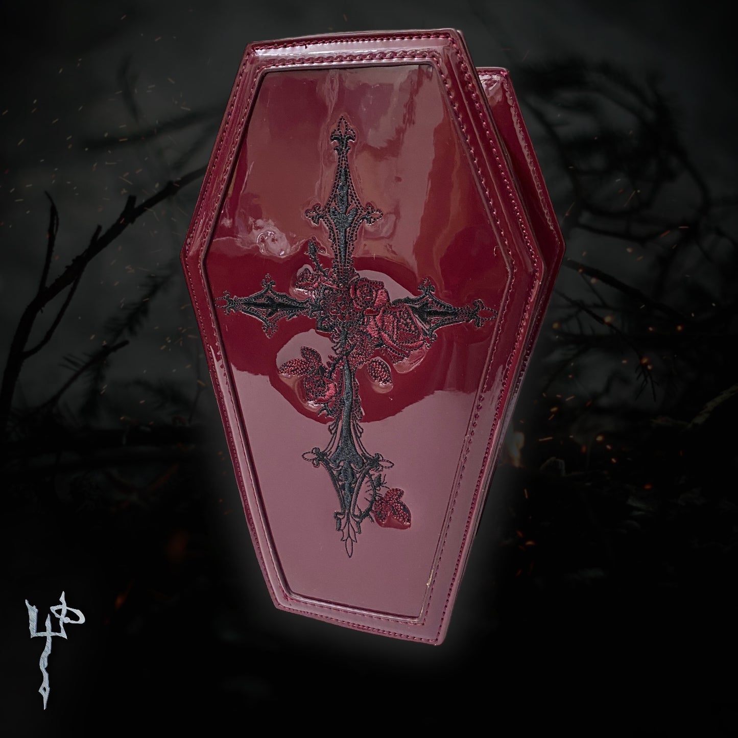 Blood Red Cross + Roses Goth Whimsigoth Coffin Cosmetic Purse
