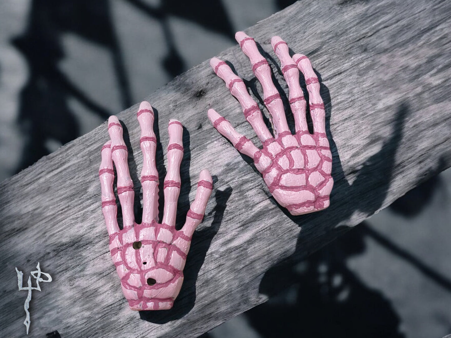 Hand Painted Pastel Pink Skeletal Hands Hair-clips