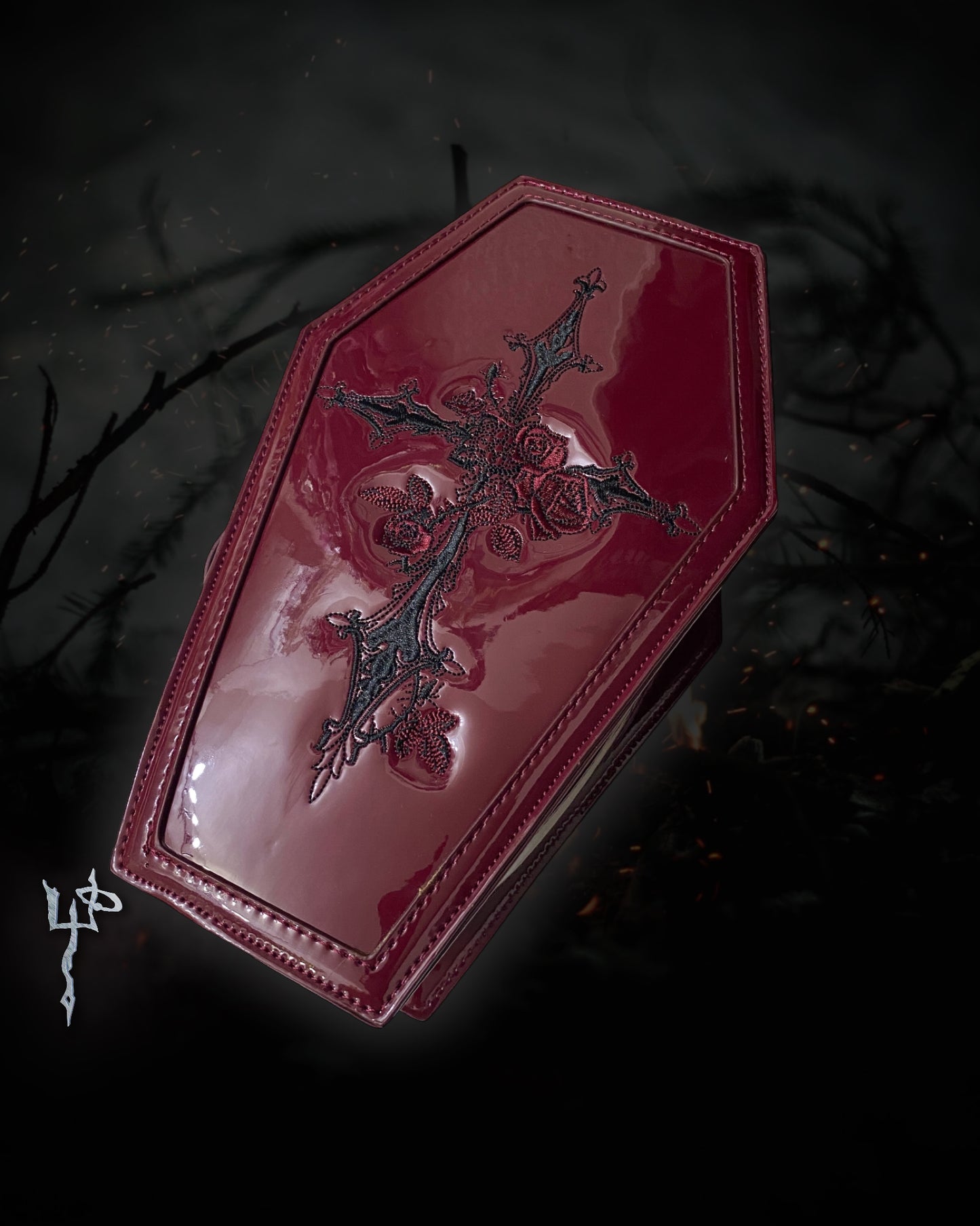 Blood Red Cross + Roses Goth Whimsigoth Coffin Cosmetic Purse