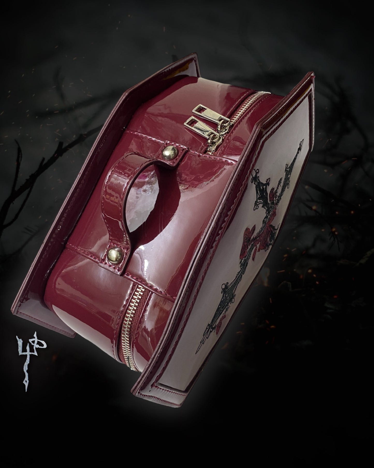 Blood Red Cross + Roses Goth Whimsigoth Coffin Cosmetic Purse