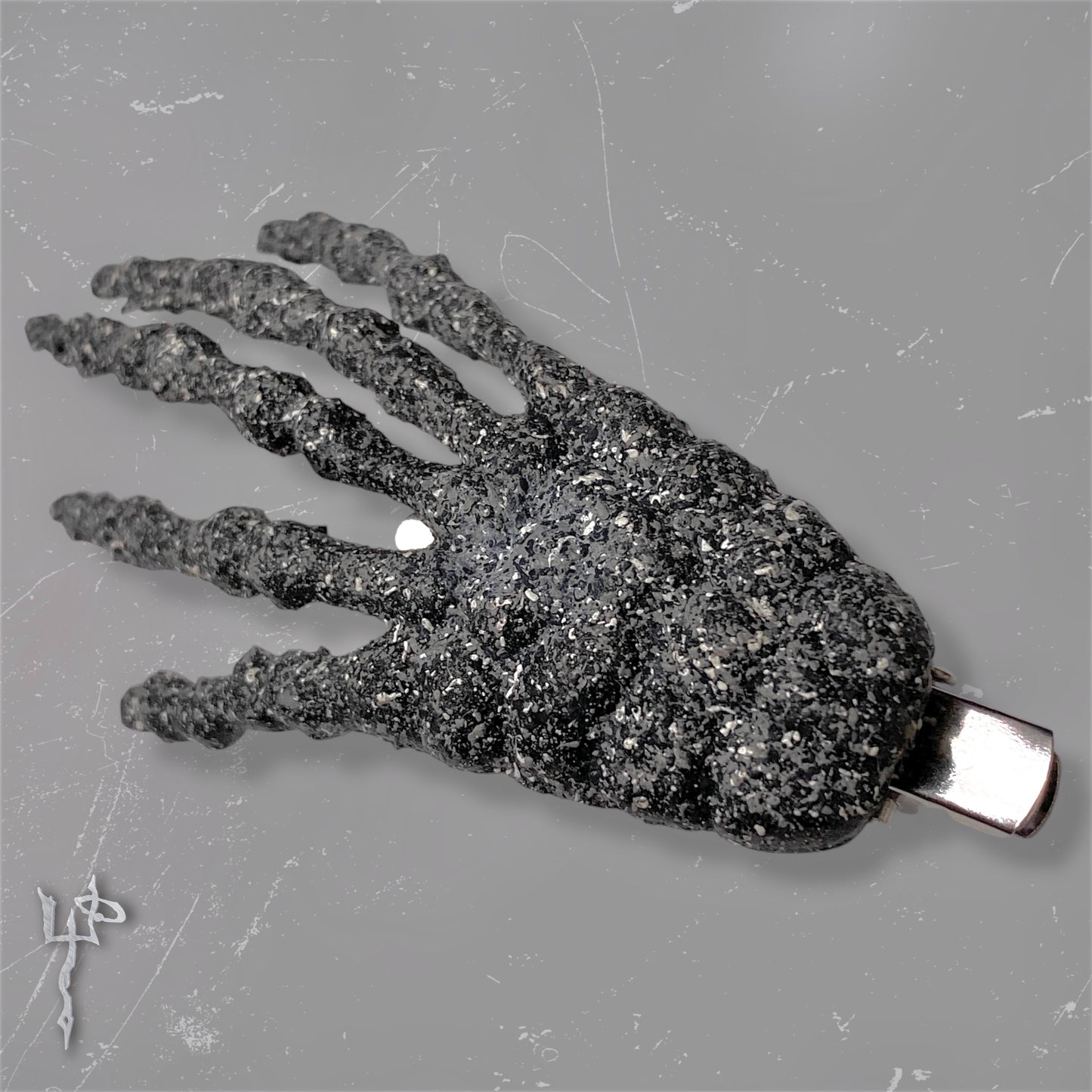 Handmade Grey Asphalt Skeleton Hand Hair Clip