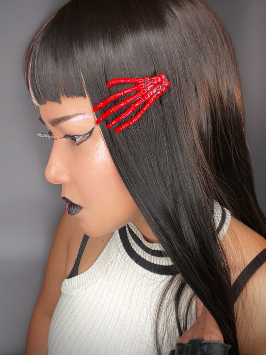 Blood Red Skeleton Hand Hair Clip