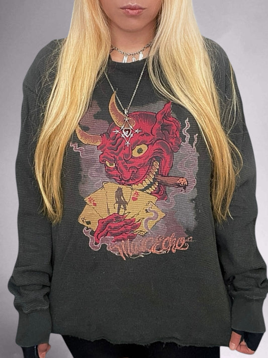 Vintage 00s Marc Ecko Thermal Knit The Devil’s Hand Sweater