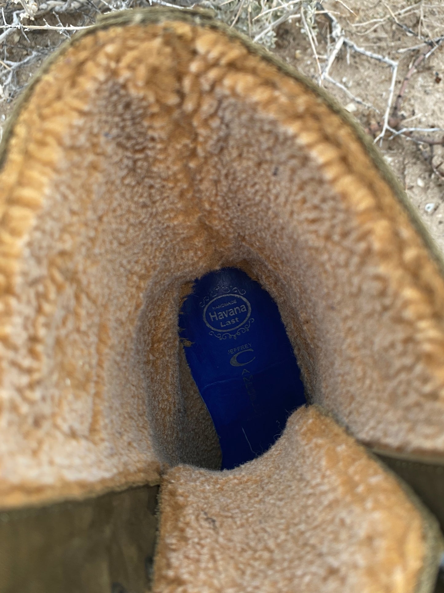 Vintage Jeffrey Campbell Olive Green Genuine Nubuck Leather Sherpa Wood Platform Boots